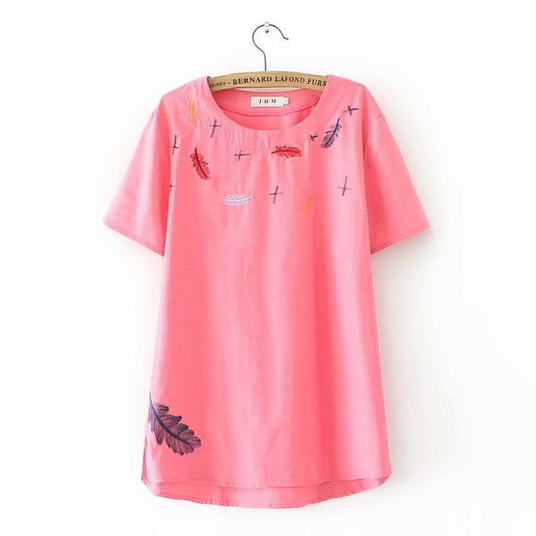 Tricou casual dama cu broderie, maneca scurta si decolteu oval