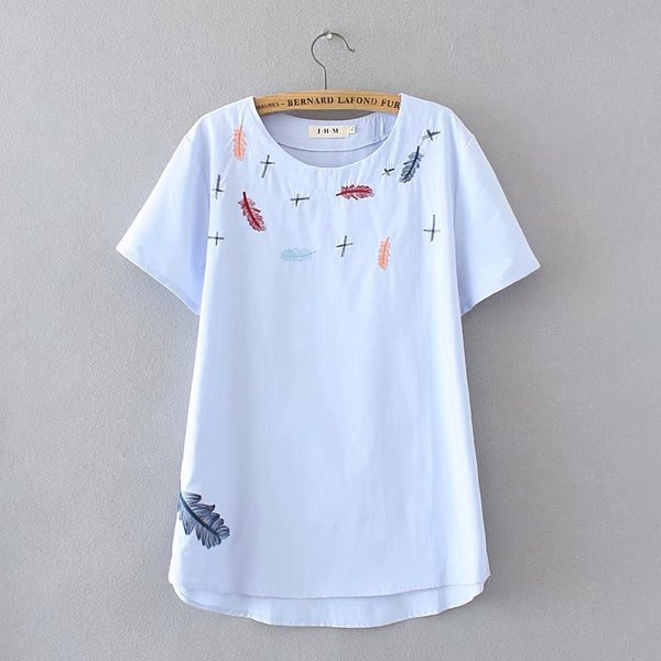 Tricou casual dama cu broderie, maneca scurta si decolteu oval