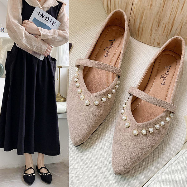 Pantofi moderni de dama casual cu talpa plate si perle