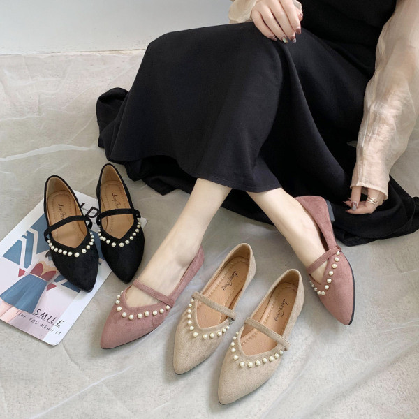 Pantofi moderni de dama casual cu talpa plate si perle