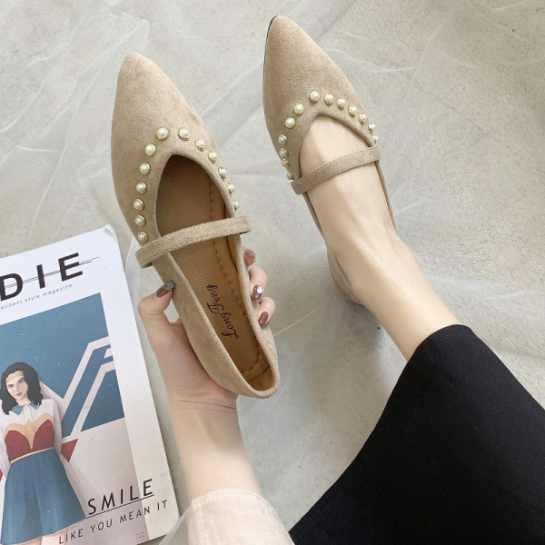 Pantofi moderni de dama casual cu talpa plate si perle