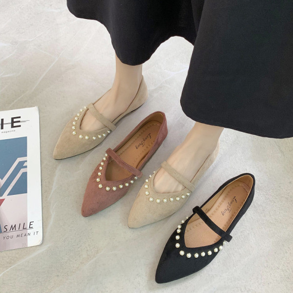 Pantofi moderni de dama casual cu talpa plate si perle