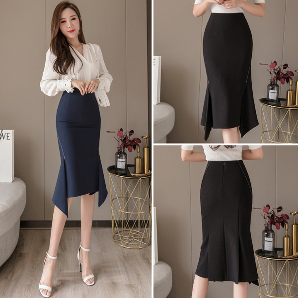 Fusta de dama asimetrica cu talie inalta - lungime medie