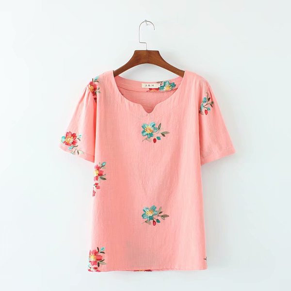 Tricou casual dama cu decolteu oval, broderii si maneci scurte