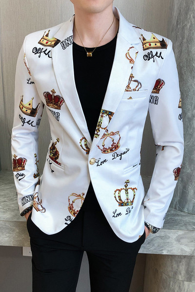 Вталено мъжко сако с дълъг ръкав и цветен десен