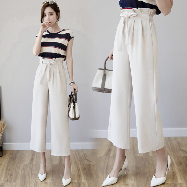 Pantaloni largi de dama cu talie inalta si cravate