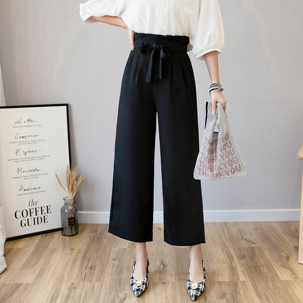 Pantaloni largi de dama cu talie inalta si cravate