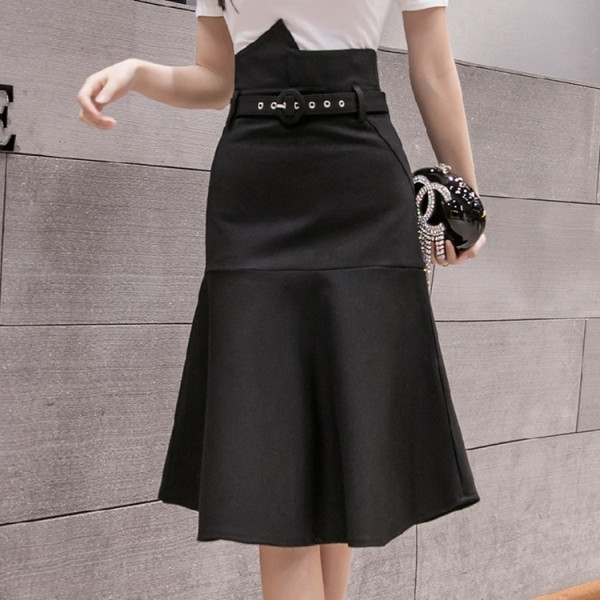 Fusta de dama decupata cu talie inalta si curea
