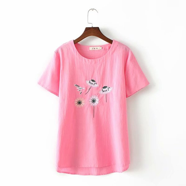 Tricou casual dama cu decolteu oval, broderii si maneci scurte