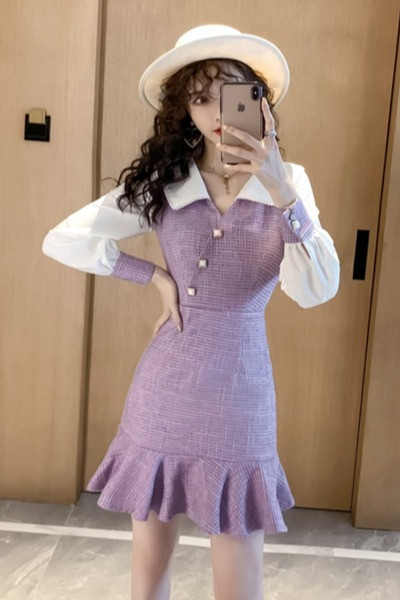 Стилна дамска рокля с копчета и яка 