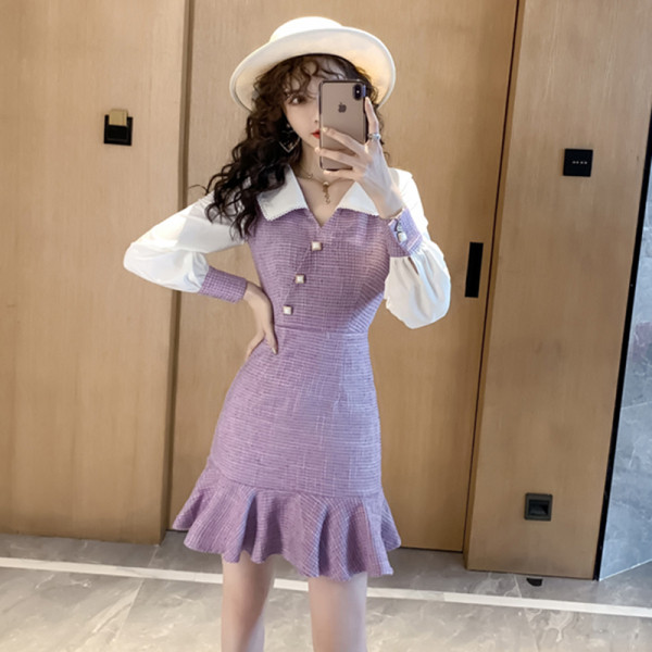 Стилна дамска рокля с копчета и яка 