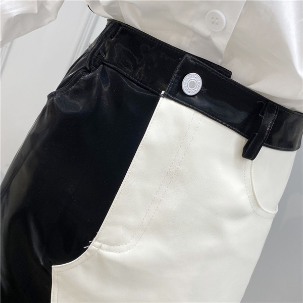 Fusta de dama bicolor din imitatie de piele cu talie inalta