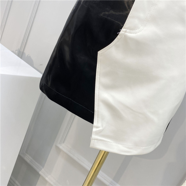 Fusta de dama bicolor din imitatie de piele cu talie inalta