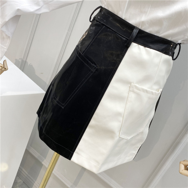 Fusta de dama bicolor din imitatie de piele cu talie inalta