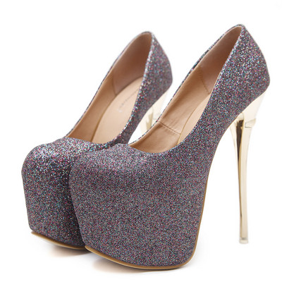 Elegáns női cipő magas vékony 16 cm-es sarokkal, fényes hatással