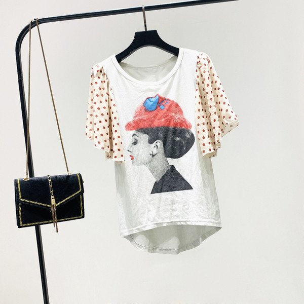 Bluza de dama asimetrica model nou cu imprimeu si maneci cu buline