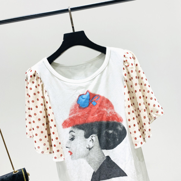 Bluza de dama asimetrica model nou cu imprimeu si maneci cu buline