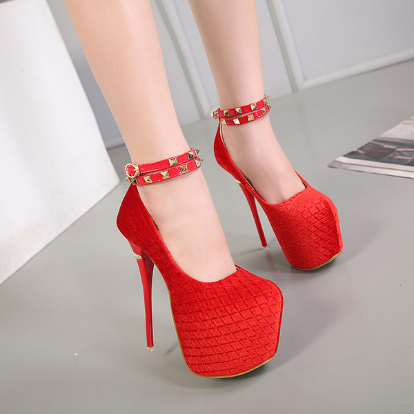 Pantofi eleganti de dama cu toc inalt, cu platforma groasa si catarama