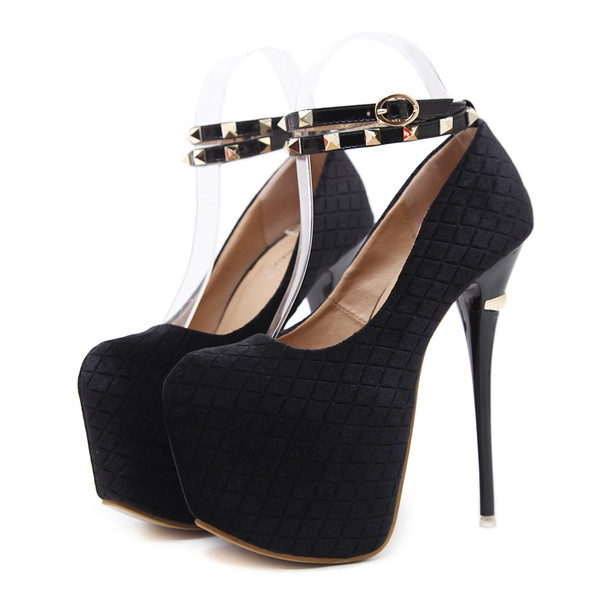 Pantofi eleganti de dama cu toc inalt, cu platforma groasa si catarama