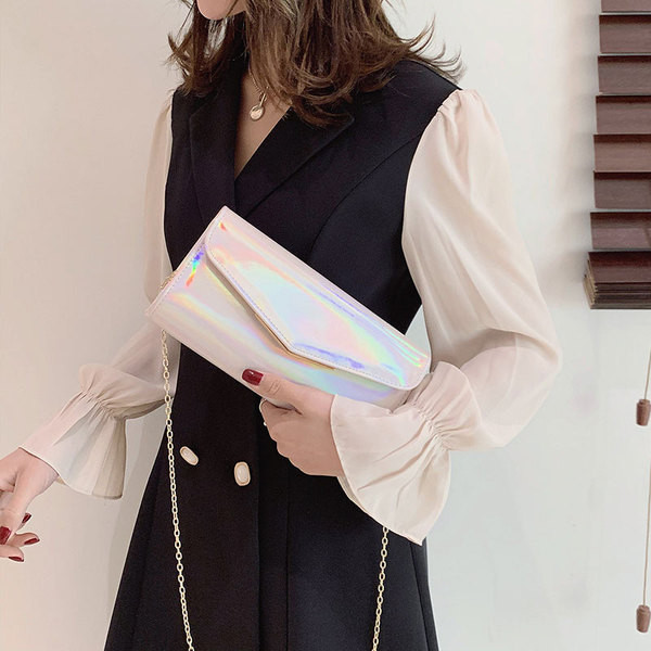 Geantă de damă elegantă, cu lanț lung și închizătoare metalică