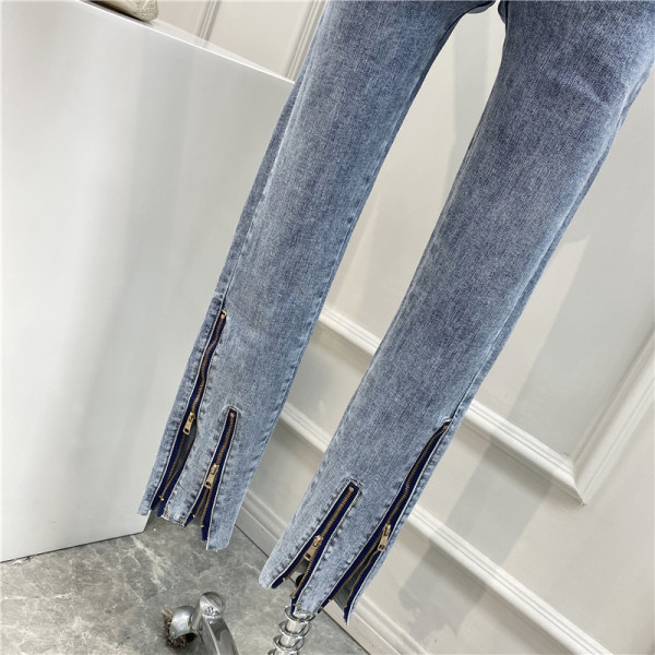 Blugi de dama moderni Model slim cu talie inalta si fermoare