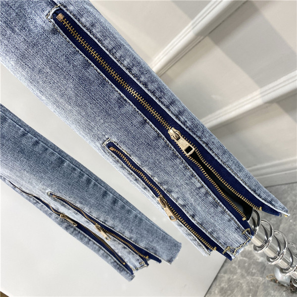 Blugi de dama moderni Model slim cu talie inalta si fermoare