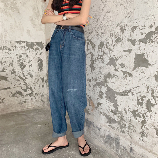 Дамски ежедневни дънки широк модел с висока  талия