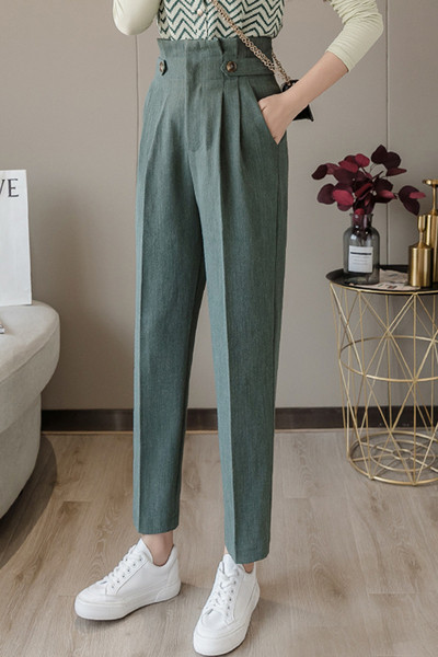 Pantaloni eleganti de dama cu talie inalta - model drept