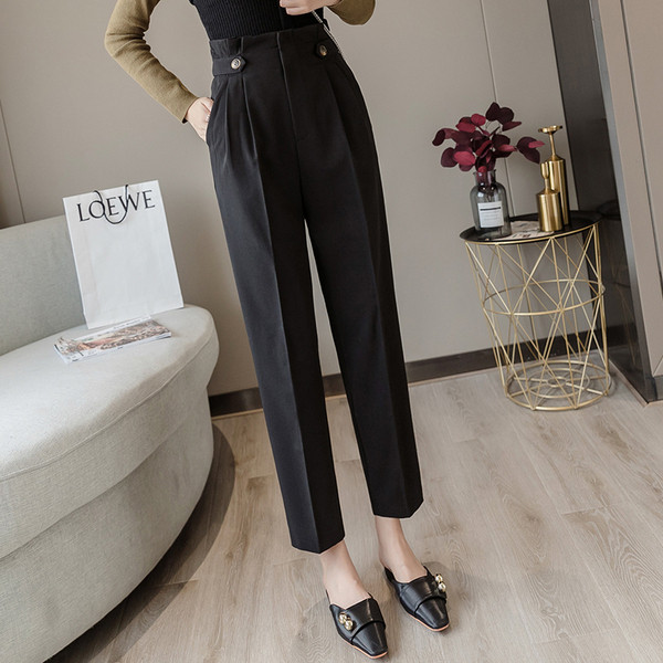 Pantaloni eleganti de dama cu talie inalta - model drept
