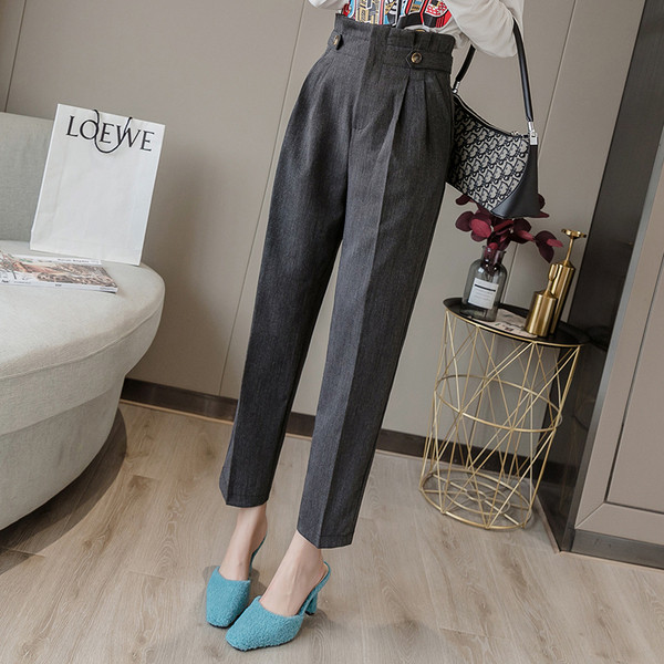 Pantaloni eleganti de dama cu talie inalta - model drept