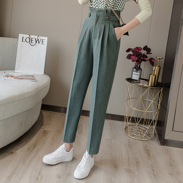 Pantaloni eleganti de dama cu talie inalta - model drept