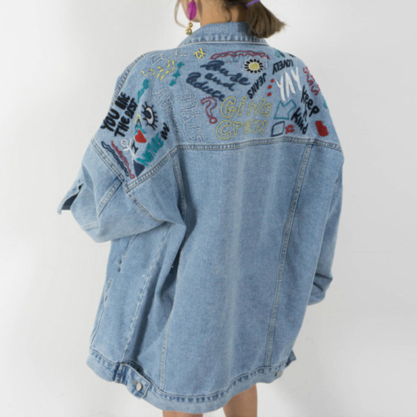 Jachetă de blugi lată model nou cu inscripții colorate