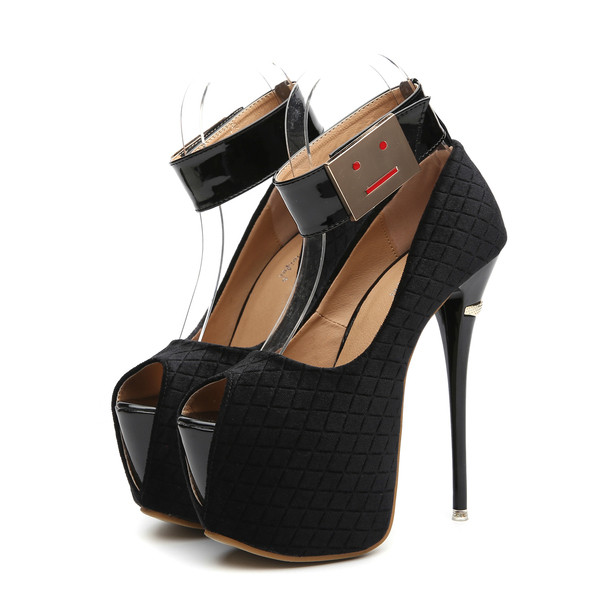 Pantofi eleganti de dama cu toc inalt cu catarama si platforma