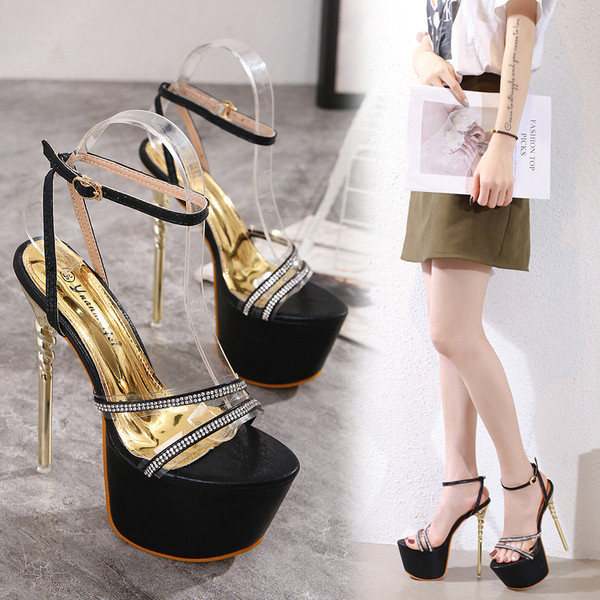 Pantofi eleganti de dama cu toc inalt cu catarama si pietre argintii