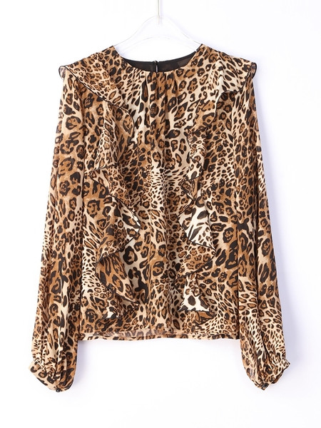 Стилна дамска риза с леопардов десен и дълъг ръкав