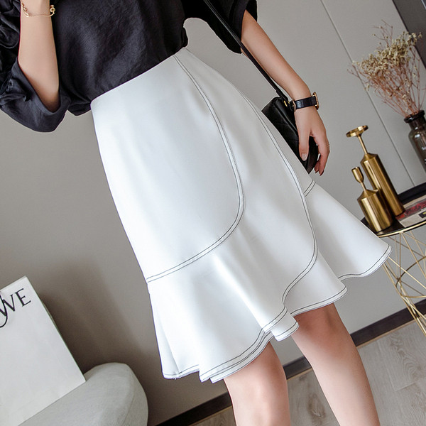 Fusta de dama de primavara decupata cu talie inalta