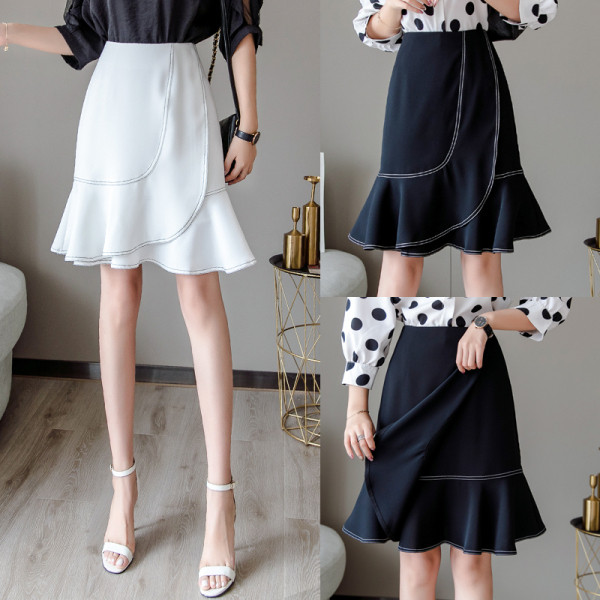 Fusta de dama de primavara decupata cu talie inalta