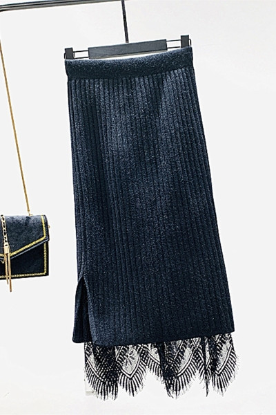 Model nou fusta lunga dama cu dantela de culoare neagra