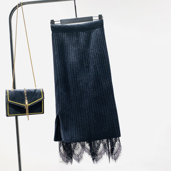 Model nou fusta lunga dama cu dantela de culoare neagra