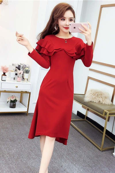 Rochie moderna de dama cu maneci lungi si bucle