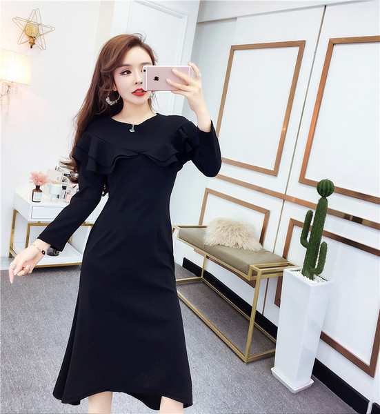 Rochie moderna de dama cu maneci lungi si bucle