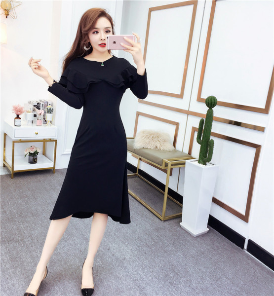 Rochie moderna de dama cu maneci lungi si bucle