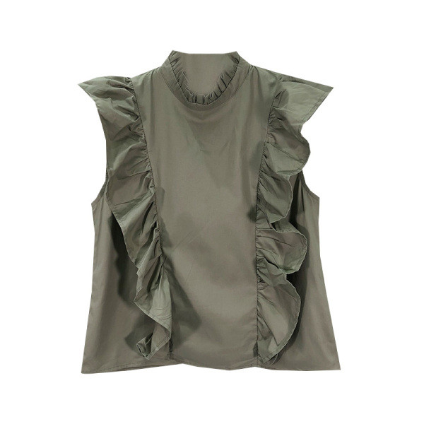 Bluză de damă cu bucle și guler semi-înalt