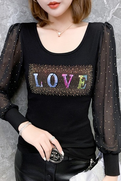 Bluză de damă modernă cu mâneci lungi și pietre