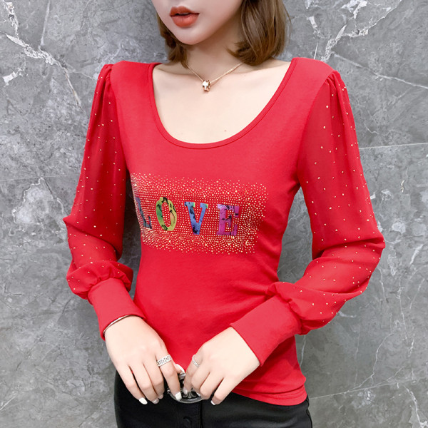 Bluză de damă modernă cu mâneci lungi și pietre