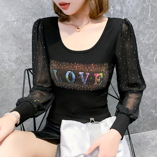 Bluză de damă modernă cu mâneci lungi și pietre