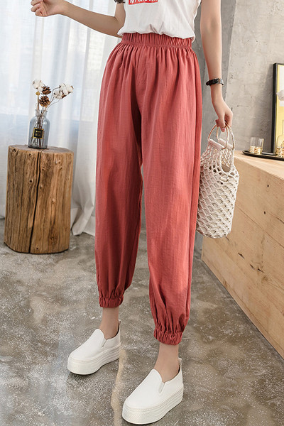 Laisvalaikio moteriškos elastinės kelnės aukštu juosmeniu