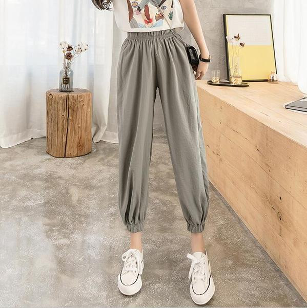 Laisvalaikio moteriškos elastinės kelnės aukštu juosmeniu