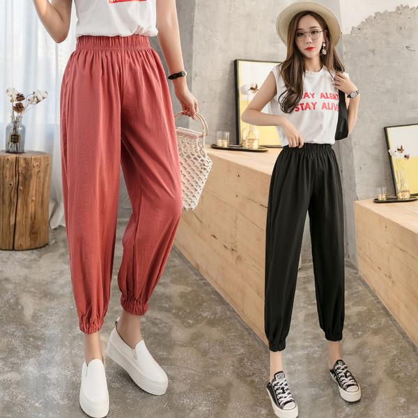 Laisvalaikio moteriškos elastinės kelnės aukštu juosmeniu