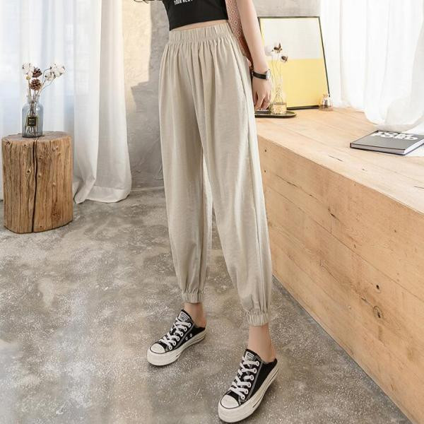 Laisvalaikio moteriškos elastinės kelnės aukštu juosmeniu